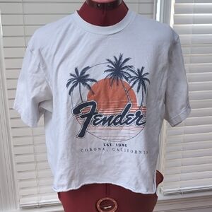 Vintage Fender Cropped Graphic T-shirt Grunge Festival Oversized 90s Y2K
